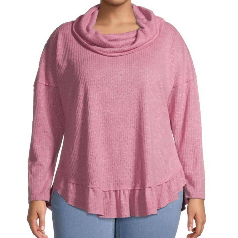 Terra & Sky Women’s Plus Size Cowlneck Drop Shoulder Ribbed Top